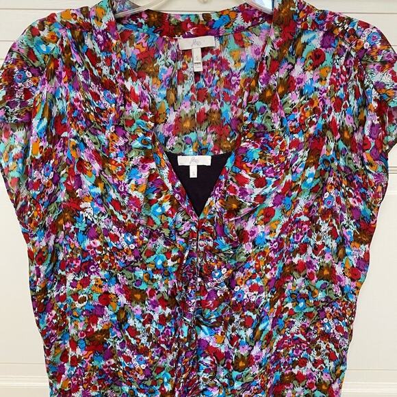 Joie Floral Silk Ruffle Button Mini Dress Short Sleeve Anthropologie Doen Style - Picture 5 of 8